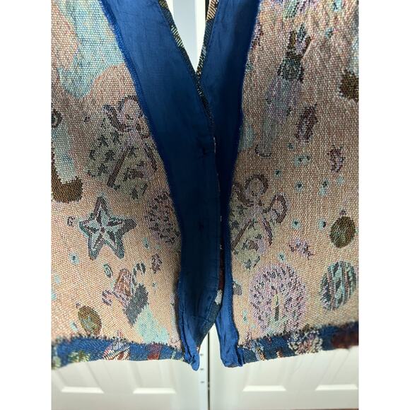 Backroad Blues Christmas Tapestry Waistcoat Vest Old World Santa blue Small - Picture 5 of 9
